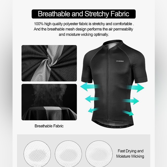 INBIKE Cycling Jersey 3 Rear Pockets Moisture Quick Dry Reflective Biking Shirts - Picture 8 of 12